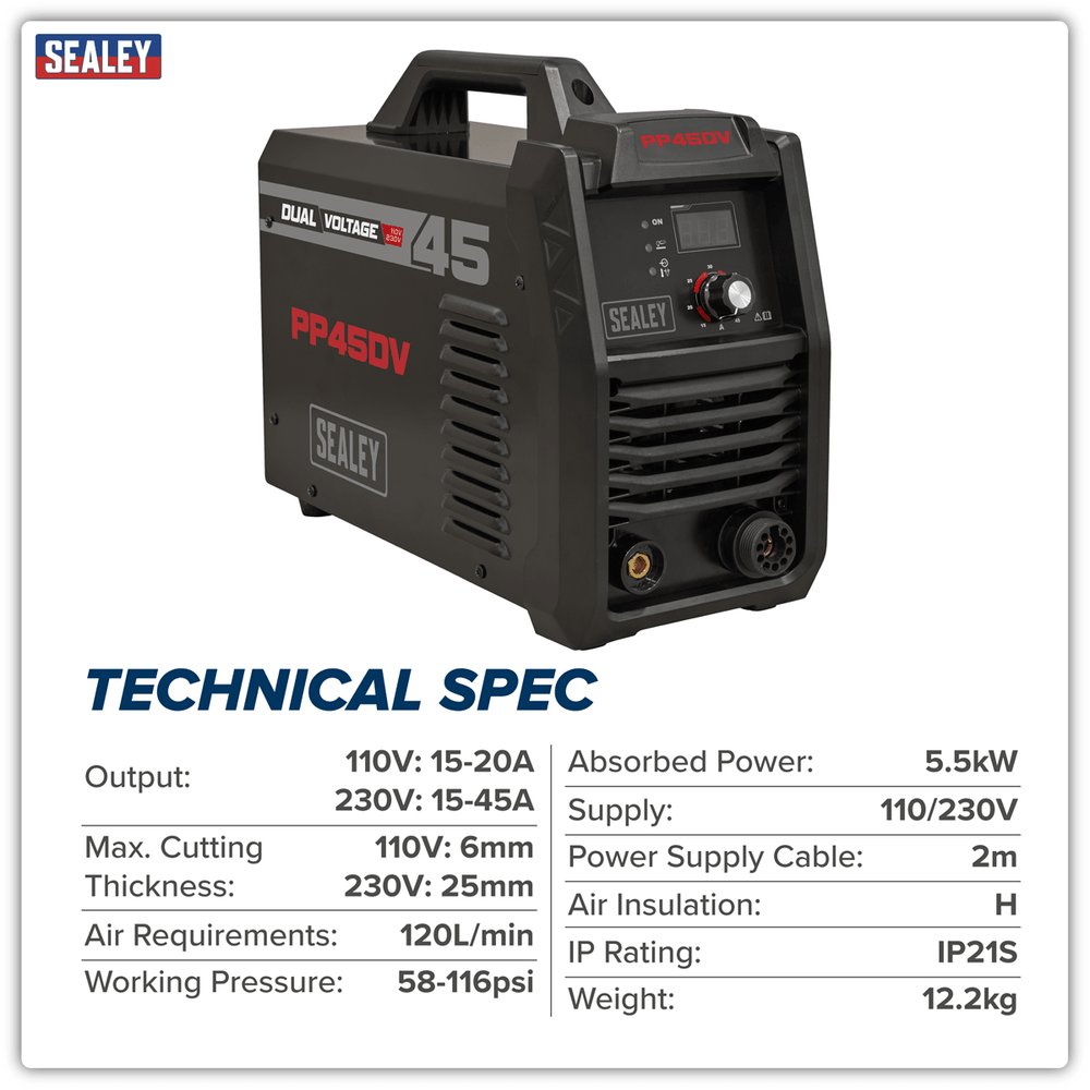 Sealey PP45DV Dual Voltage, 45A Plasma Cutter Inverter - PP45DV - Sealey Tools UK - Trade Counter Direct