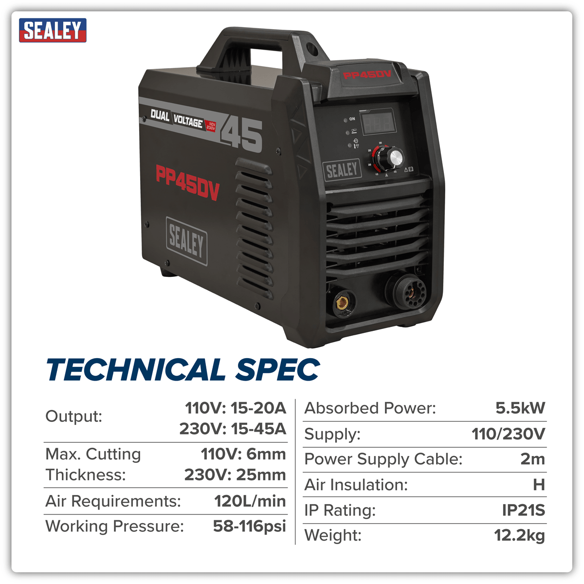 Sealey PP45DV Dual Voltage, 45A Plasma Cutter Inverter - PP45DV - Sealey Tools UK - Trade Counter Direct