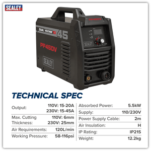 Sealey PP45DV Dual Voltage, 45A Plasma Cutter Inverter - PP45DV - Sealey Tools UK - Trade Counter Direct