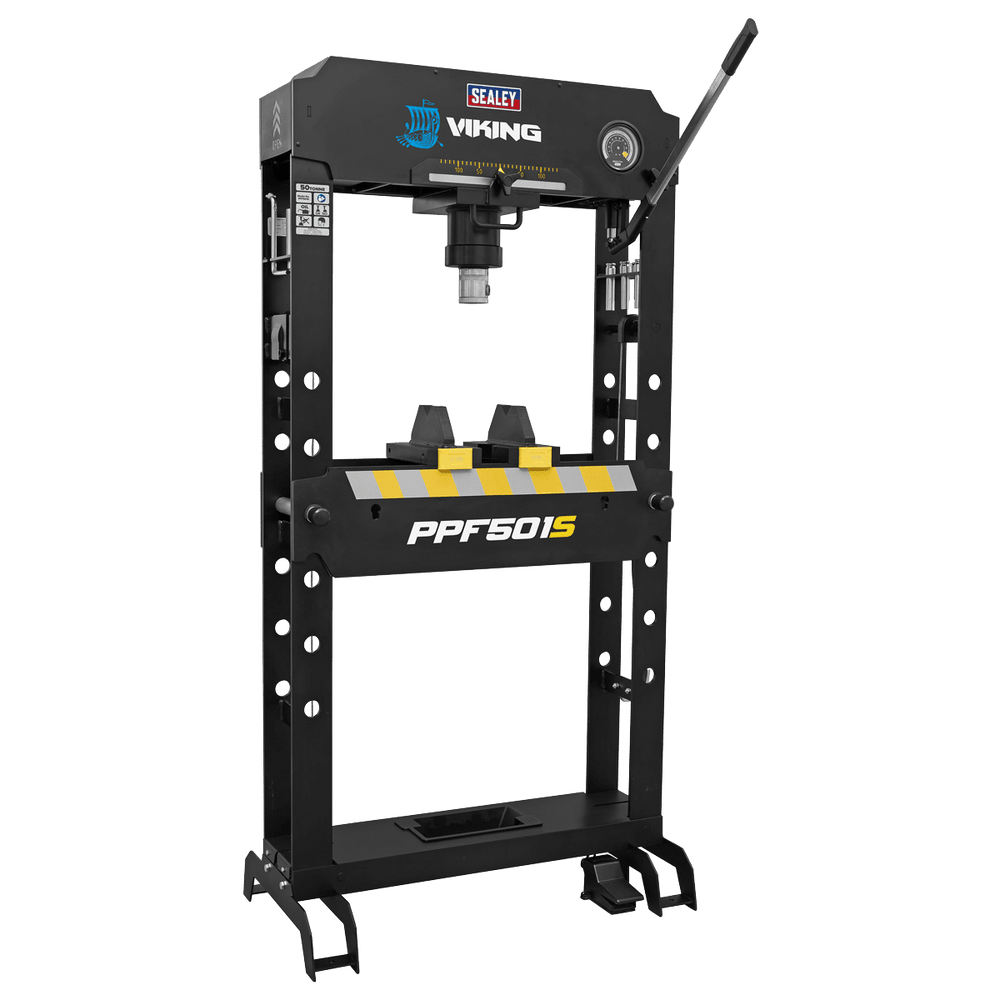 Sealey PPF501S Viking Air/Hydraulic Press 50 Tonne Floor Type with Sliding Ram and Foot Pedal - PPF501S - Sealey Tools UK - Trade Counter Direct