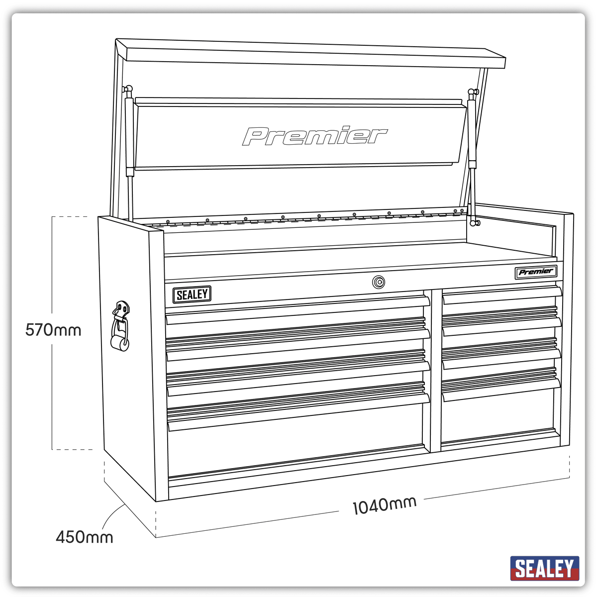 Sealey PTB104008 Premier™ Heavy-Duty Extra-Wide Topchest 8 Drawer 1040mm - Black - PTB104008 - Sealey Tools UK - Trade Counter Direct
