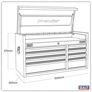 Sealey PTB104008 Premier™ Heavy-Duty Extra-Wide Topchest 8 Drawer 1040mm - Black - PTB104008 - Sealey Tools UK - Trade Counter Direct