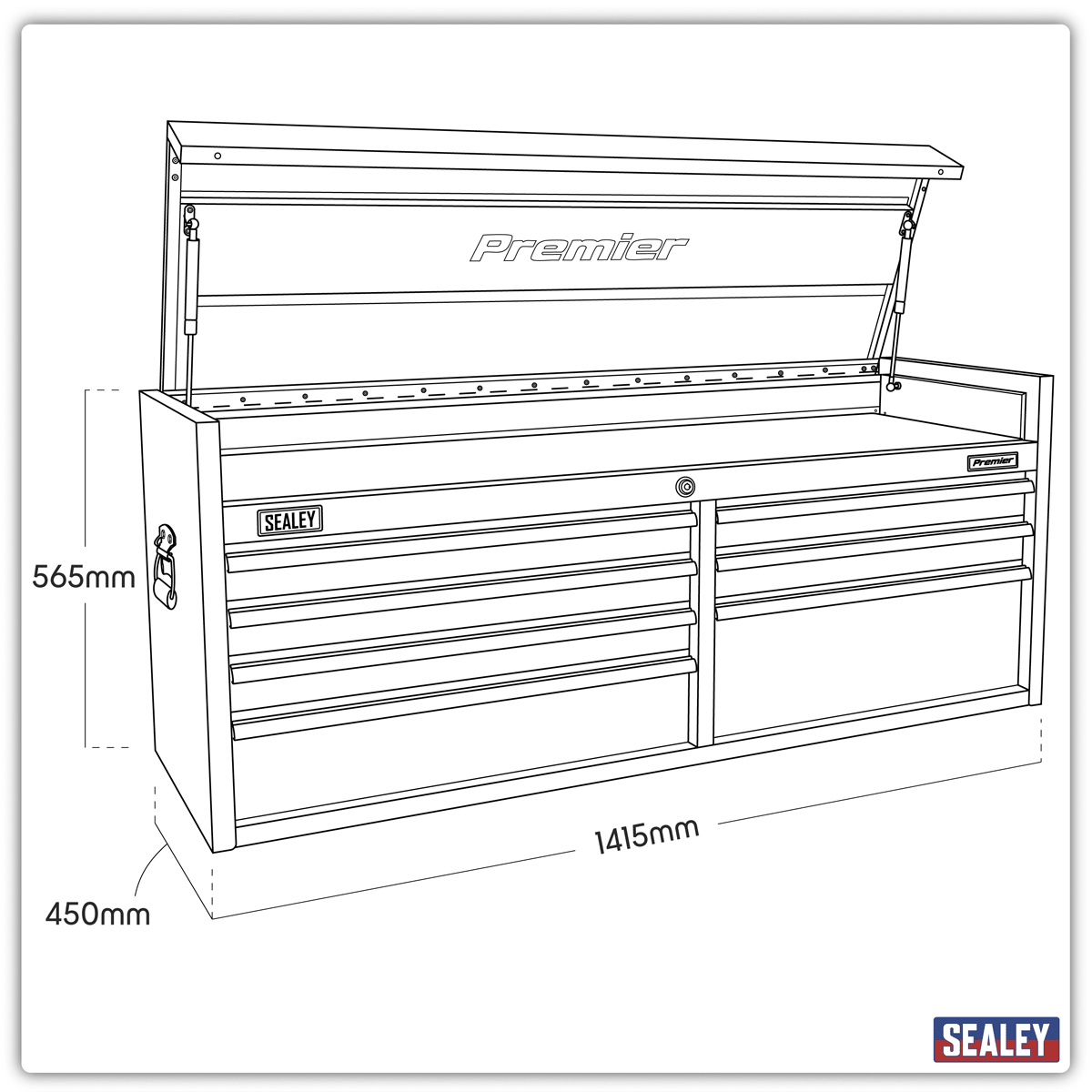 Sealey PTB141507 Premier™ Heavy-Duty Extra-Wide Topchest 7 Drawer 1415mm - Black - PTB141507 - Sealey Tools UK - Trade Counter Direct