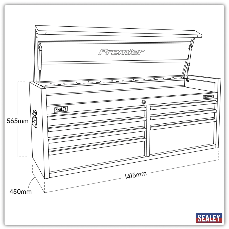 Sealey PTB141507 Premier™ Heavy-Duty Extra-Wide Topchest 7 Drawer 1415mm - Black - PTB141507 - Sealey Tools UK - Trade Counter Direct