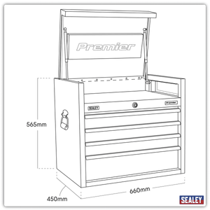 Sealey PTB66004 Premier™ Heavy-Duty Topchest 4 Drawer 660mm - Black - PTB66004 - Sealey Tools UK - Trade Counter Direct