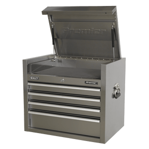 Sealey PTB66004SS Premier™ Heavy-Duty Topchest 4 Drawer 675mm - Stainless Steel - PTB66004SS - Sealey Tools UK - Trade Counter Direct