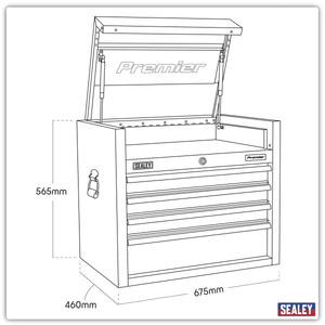 Sealey PTB66004SS Premier™ Heavy-Duty Topchest 4 Drawer 675mm - Stainless Steel - PTB66004SS - Sealey Tools UK - Trade Counter Direct