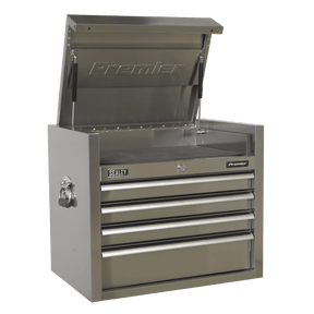 Sealey PTB66004SS Premier™ Heavy-Duty Topchest 4 Drawer 675mm - Stainless Steel - PTB66004SS - Sealey Tools UK - Trade Counter Direct