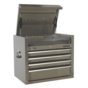 Sealey PTB66004SS Premier™ Heavy-Duty Topchest 4 Drawer 675mm - Stainless Steel - PTB66004SS - Sealey Tools UK - Trade Counter Direct