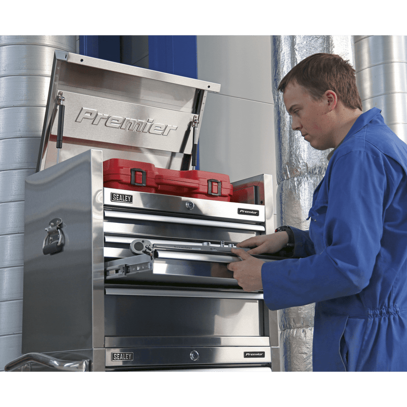 Sealey PTB66004SS Premier™ Heavy-Duty Topchest 4 Drawer 675mm - Stainless Steel - PTB66004SS - Sealey Tools UK - Trade Counter Direct