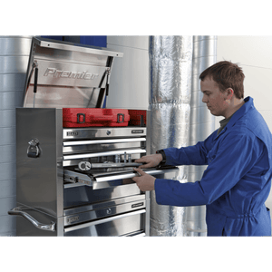 Sealey PTB66004SS Premier™ Heavy-Duty Topchest 4 Drawer 675mm - Stainless Steel - PTB66004SS - Sealey Tools UK - Trade Counter Direct