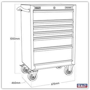 Sealey PTB67506 Premier™ Heavy-Duty Rollcab 6 Drawer 675mm - Black - PTB67506 - Sealey Tools UK - Trade Counter Direct