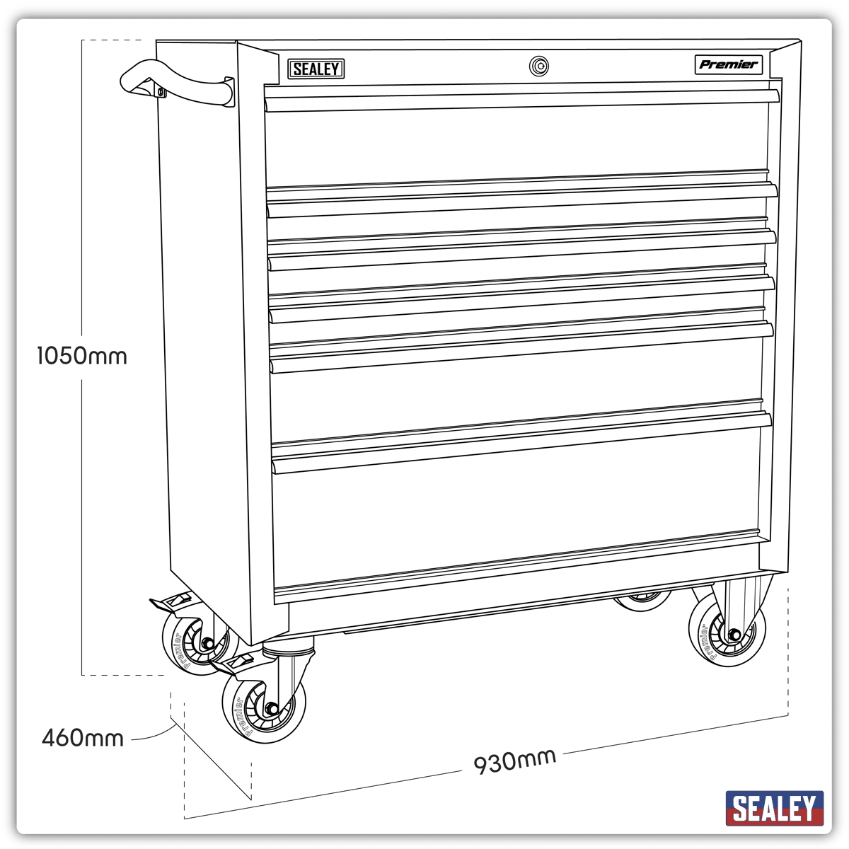 Sealey PTB93006 Premier™ Heavy-Duty Rollcab 930mm 6 Drawer - Black - PTB93006 - Sealey Tools UK - Trade Counter Direct