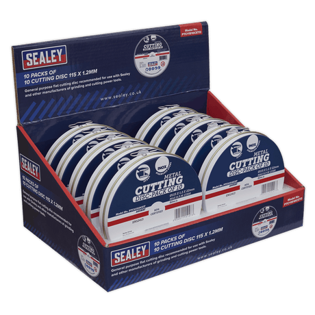 Sealey PTC11510CETD Cutting Disc 115 x 1.2mm Countertop Display Box 10 Packs of 10 - PTC11510CETD - Sealey Tools UK - Trade Counter Direct