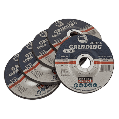 Sealey PTC/115G5 115 x 6mm Grinding Disc 22mm Bore - Pack of 5 - PTC/115G5 - Sealey Tools UK - Trade Counter Direct