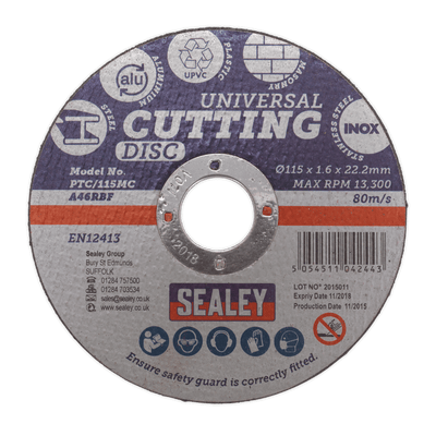 Sealey PTC/115MC 115 x 1.6mm Universal Cutting Disc 22mm Bore - PTC/115MC - Sealey Tools UK - Trade Counter Direct