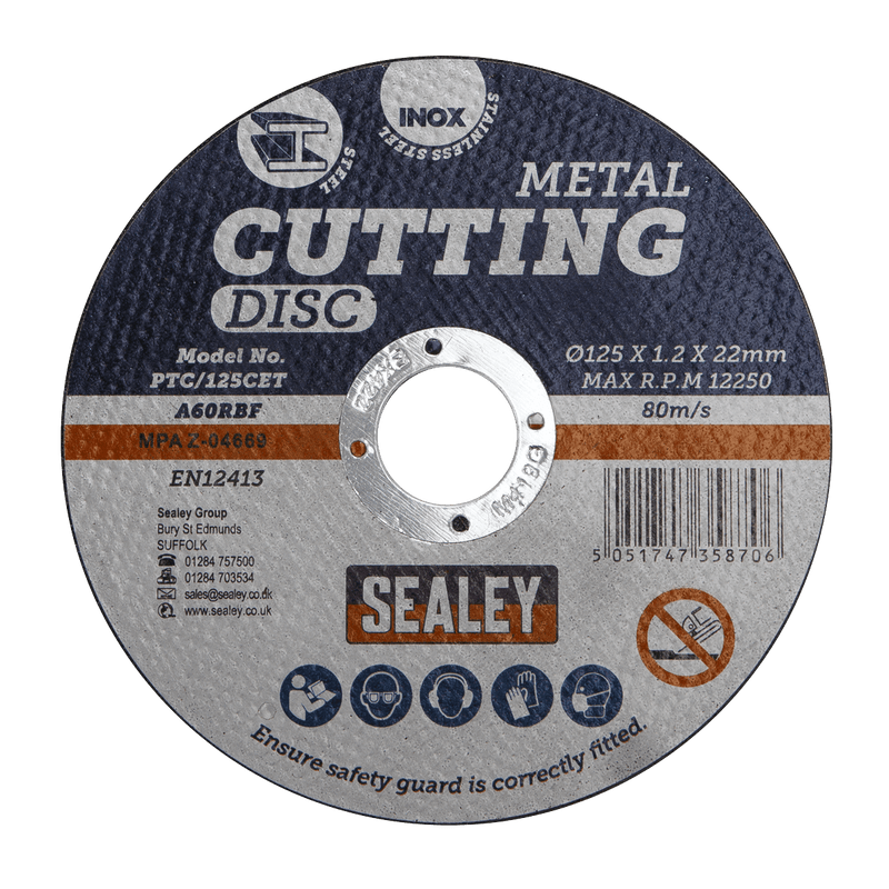 Sealey PTC/125CET 125 x 1.2mm Cutting Disc 22mm Bore - PTC/125CET - Sealey Tools UK - Trade Counter Direct