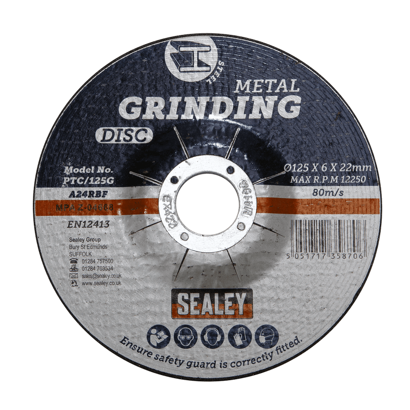 Sealey PTC/125G 125 x 6mm Grinding Disc 22mm Bore - PTC/125G - Sealey Tools UK - Trade Counter Direct