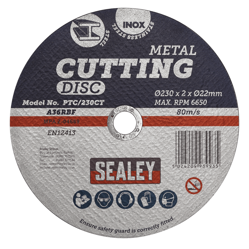 Sealey PTC/230CT 230 x 2mm Cutting Disc 22mm Bore - PTC/230CT - Sealey Tools UK - Trade Counter Direct