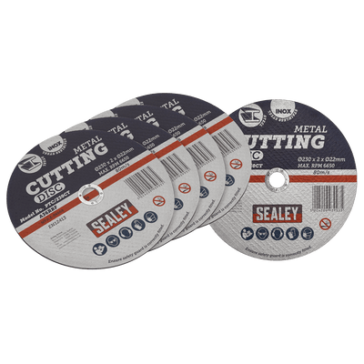 Sealey PTC/230CT5 230 x 2mm Cutting Disc 22mm Bore - Pack of 5 - PTC/230CT5 - Sealey Tools UK - Trade Counter Direct