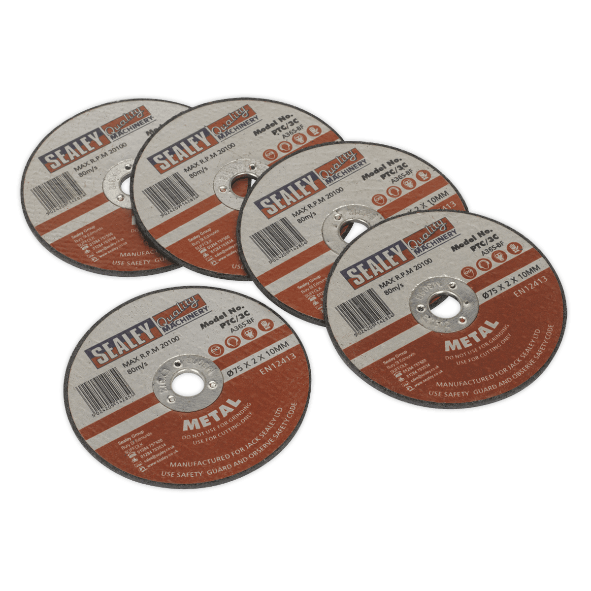 Sealey PTC/3C5 Cutting Disc Ø75 x 2mm Ø10mm Bore Pack of 5 - PTC/3C5 - Sealey Tools UK - Trade Counter Direct