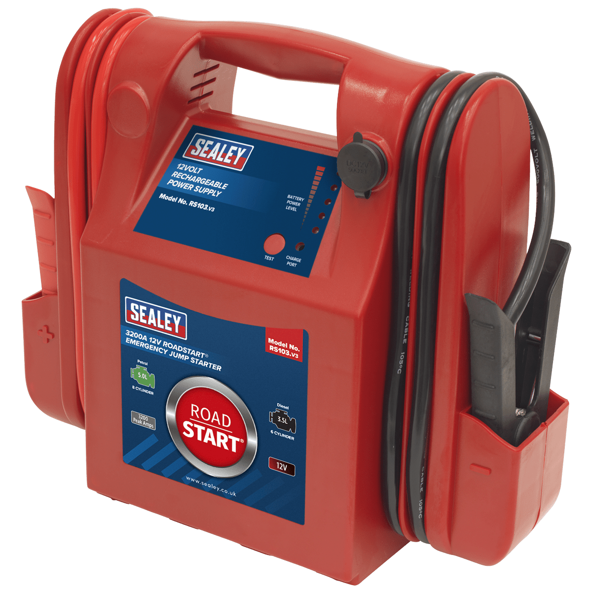 Sealey RS103 RoadStart Emergency Power Pack 12V 3200 Peak Amps - Mobile Power Systems - SLY-12950 - Sealey Tools UK - Trade Counter Direct