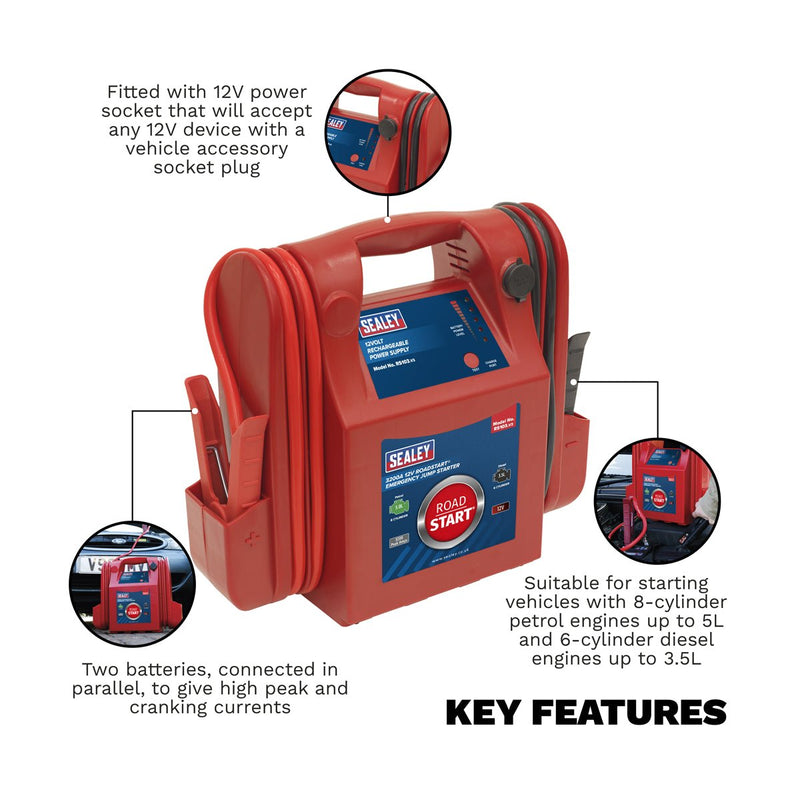 Sealey RS103 RoadStart Emergency Power Pack 12V 3200 Peak Amps - Mobile Power Systems - SLY-12950 - Sealey Tools UK - Trade Counter Direct