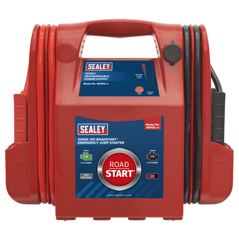 Sealey RS103 RoadStart Emergency Power Pack 12V 3200 Peak Amps - Mobile Power Systems - SLY-12950 - Sealey Tools UK - Trade Counter Direct