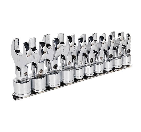 Sealey S01043 Flexible Crow's Foot Open End Spanner Set 10pc 3/8i - SLY-18410 - Sealey Tools UK - Trade Counter Direct