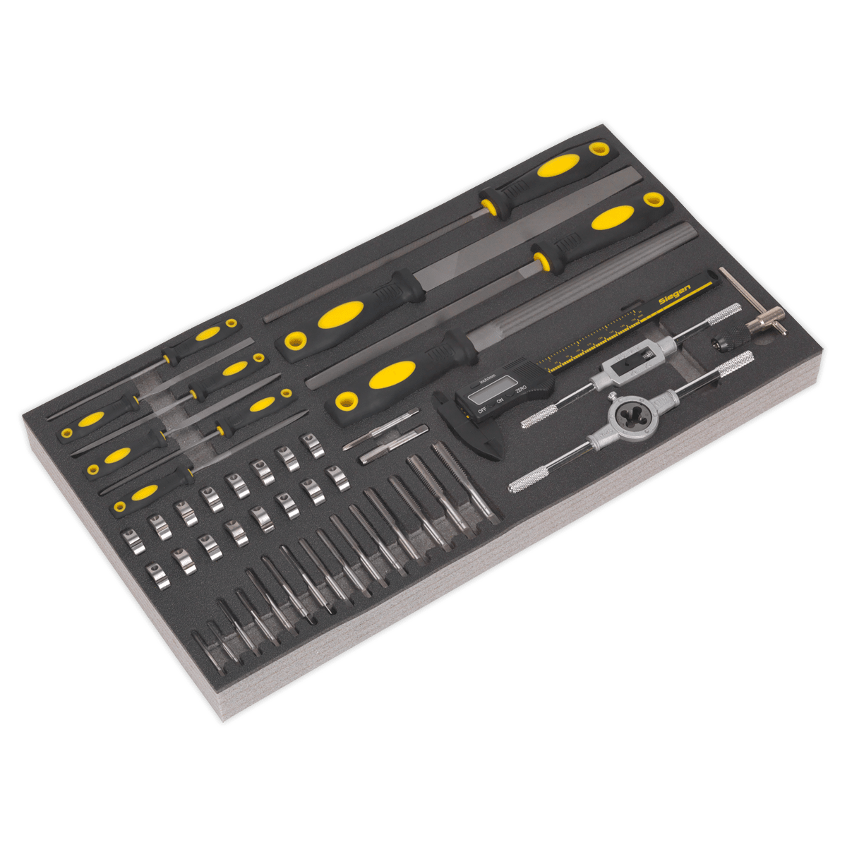 Sealey S01132 Tool Tray with Tap & Die, File & Caliper Set 48pc - S01132 - Sealey Tools UK - Trade Counter Direct