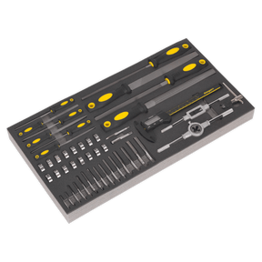 Sealey S01132 Tool Tray with Tap & Die, File & Caliper Set 48pc - S01132 - Sealey Tools UK - Trade Counter Direct