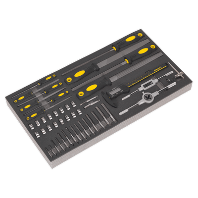 Sealey S01132 Tool Tray with Tap & Die, File & Caliper Set 48pc - S01132 - Sealey Tools UK - Trade Counter Direct