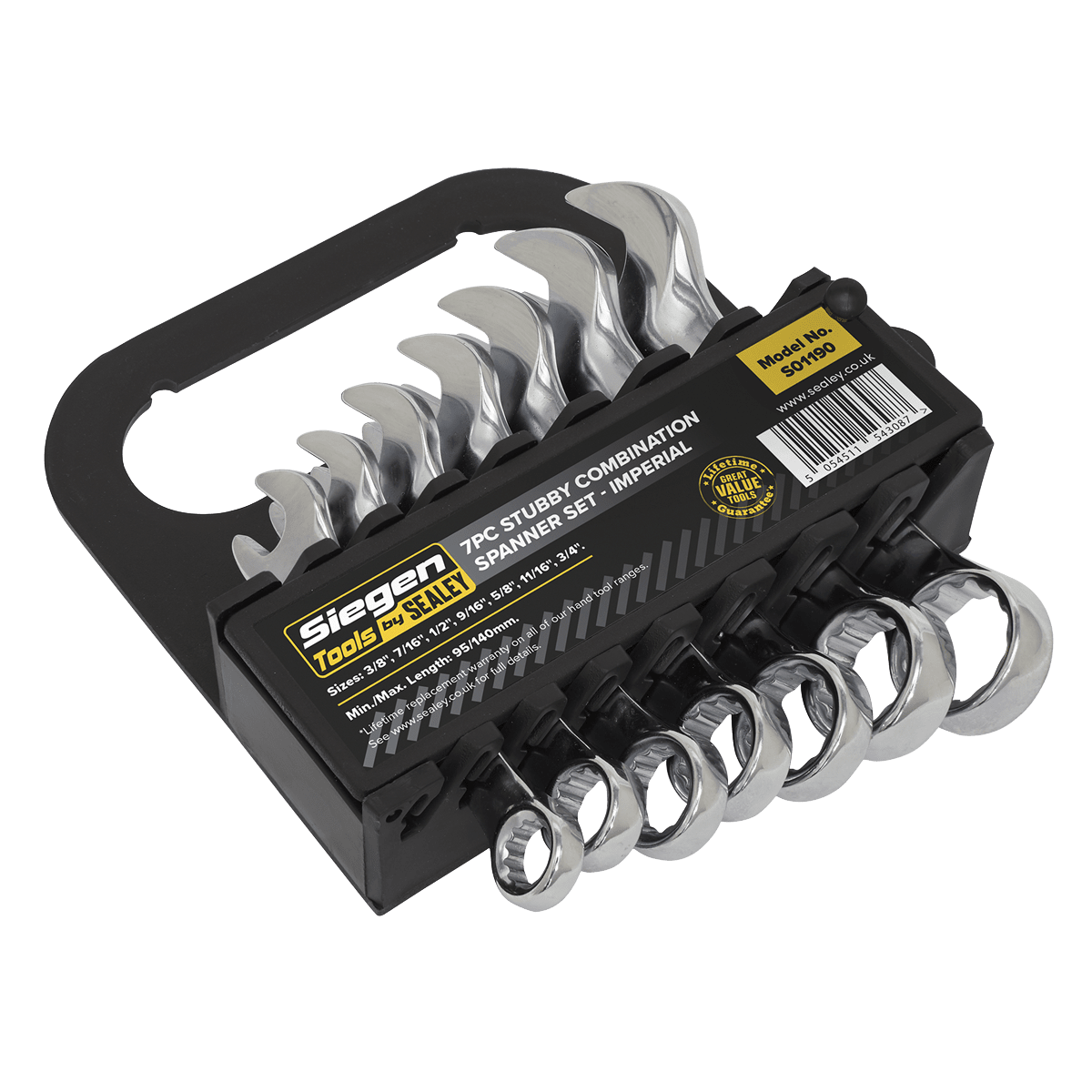 Sealey S01190 Combination Spanner Set 7pc Stubby Imperial - S01190 - Sealey Tools UK - Trade Counter Direct