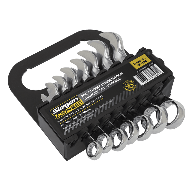 Sealey S01190 Combination Spanner Set 7pc Stubby Imperial - S01190 - Sealey Tools UK - Trade Counter Direct