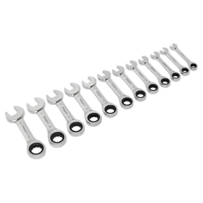 Sealey S0633 Stubby Ratchet Combination Spanner Set 12pc Metric - S0633 - Sealey Tools UK - Trade Counter Direct