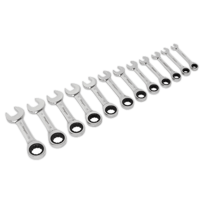 Sealey S0633 Stubby Ratchet Combination Spanner Set 12pc Metric - S0633 - Sealey Tools UK - Trade Counter Direct