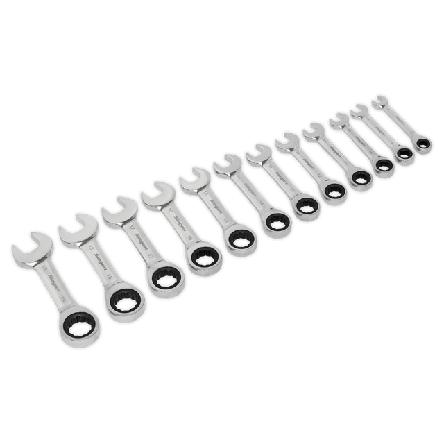 Sealey S0633 Stubby Ratchet Combination Spanner Set 12pc Metric - S0633 - Sealey Tools UK - Trade Counter Direct