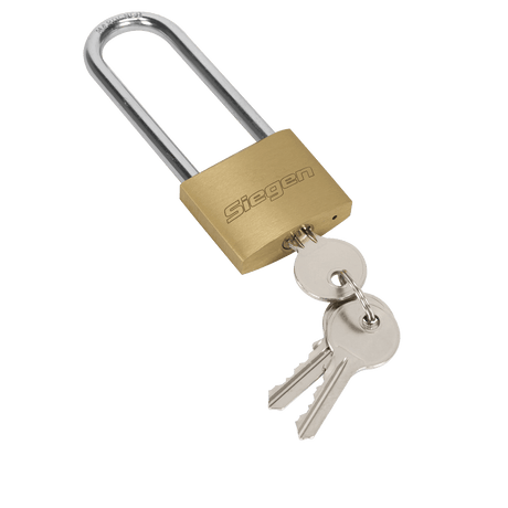Sealey S0989 Siegen Brass Body Padlock with Brass Cylinder Long Shackle 40mm - S0989 - Sealey Tools UK - Trade Counter Direct