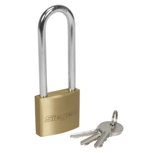 Sealey S0989 Siegen Brass Body Padlock with Brass Cylinder Long Shackle 40mm - S0989 - Sealey Tools UK - Trade Counter Direct