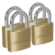 Sealey S0992 Siegen Brass Body Padlock with Brass Cylinder Keyed Alike - Pack of 4 - S0992 - Sealey Tools UK - Trade Counter Direct