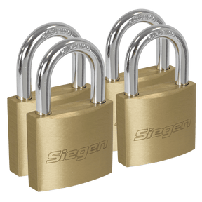 Sealey S0992 Siegen Brass Body Padlock with Brass Cylinder Keyed Alike - Pack of 4 - S0992 - Sealey Tools UK - Trade Counter Direct