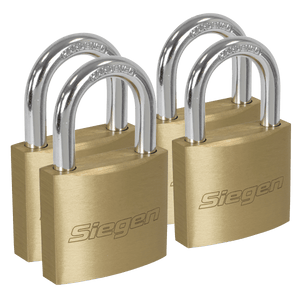 Sealey S0992 Siegen Brass Body Padlock with Brass Cylinder Keyed Alike - Pack of 4 - S0992 - Sealey Tools UK - Trade Counter Direct