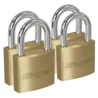 Sealey S0992 Siegen Brass Body Padlock with Brass Cylinder Keyed Alike - Pack of 4 - S0992 - Sealey Tools UK - Trade Counter Direct