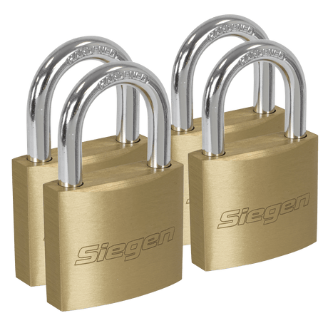 Sealey S0992 Siegen Brass Body Padlock with Brass Cylinder Keyed Alike - Pack of 4 - S0992 - Sealey Tools UK - Trade Counter Direct