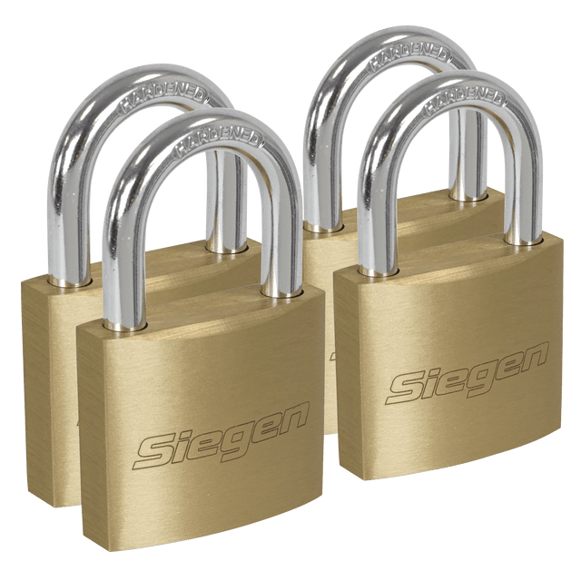 Sealey S0992 Siegen Brass Body Padlock with Brass Cylinder Keyed Alike - Pack of 4 - S0992 - Sealey Tools UK - Trade Counter Direct