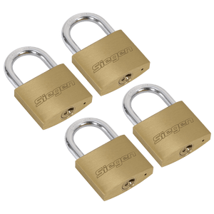 Sealey S0992 Siegen Brass Body Padlock with Brass Cylinder Keyed Alike - Pack of 4 - S0992 - Sealey Tools UK - Trade Counter Direct
