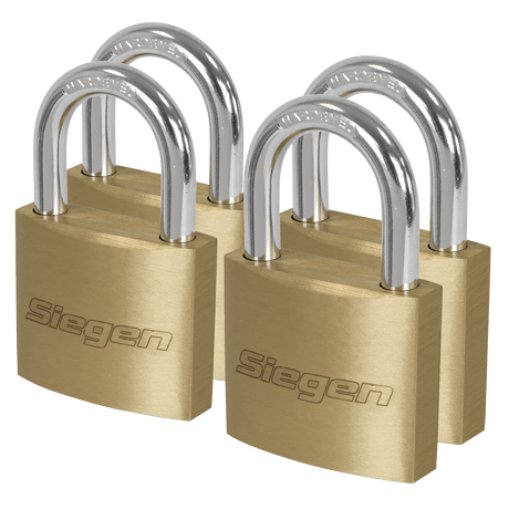 Sealey S0992 Siegen Brass Body Padlock with Brass Cylinder Keyed Alike - Pack of 4 - S0992 - Sealey Tools UK - Trade Counter Direct