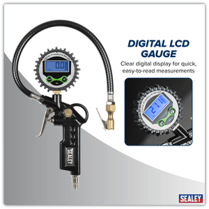 Sealey SA332D Digital Pistol Grip Tyre Inflator with Clip-On Connector - SA332D - Sealey Tools UK - Trade Counter Direct