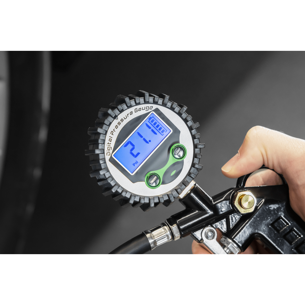 Sealey SA332D Digital Pistol Grip Tyre Inflator with Clip-On Connector - SA332D - Sealey Tools UK - Trade Counter Direct