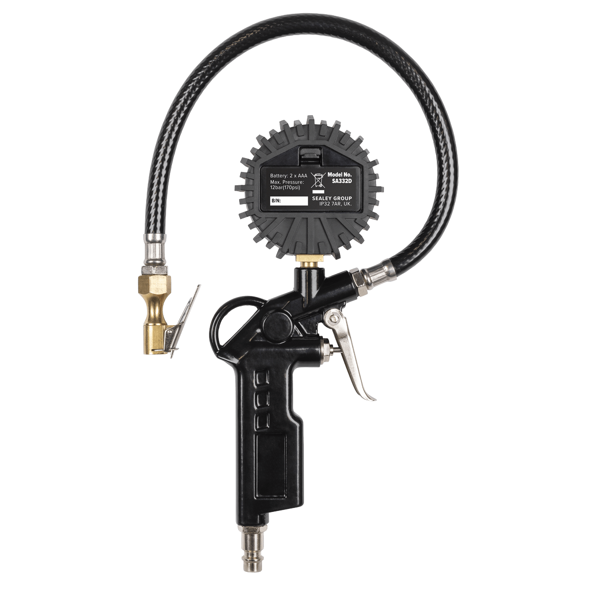 Sealey SA332D Digital Pistol Grip Tyre Inflator with Clip-On Connector - SA332D - Sealey Tools UK - Trade Counter Direct
